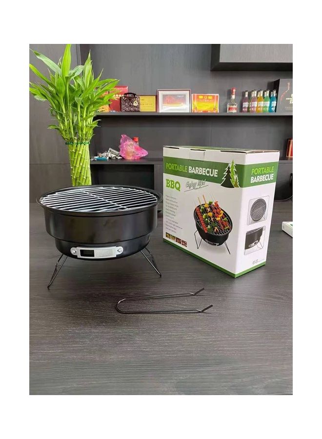 Mini Charcoal BBQ Round Carbon Oven Black/Silver