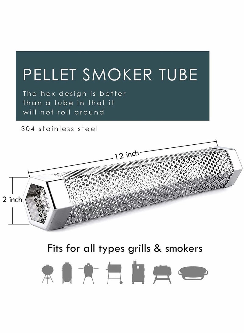 Pellet Tube 12'' Stainless Steel Perforated BBQ 5 Hours of Billowing Cold for Any Grill or Smoker, Hot Smoking