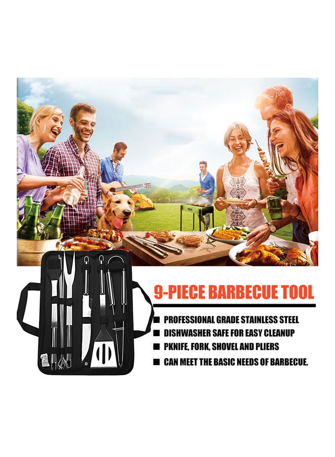 Barbecue Accessory Kit Grill Tool Set Versatile Portable Outdoor Indoor Barbecue Knife, Fork, Spatula, Tong, Basting Brush and Skewers Silver