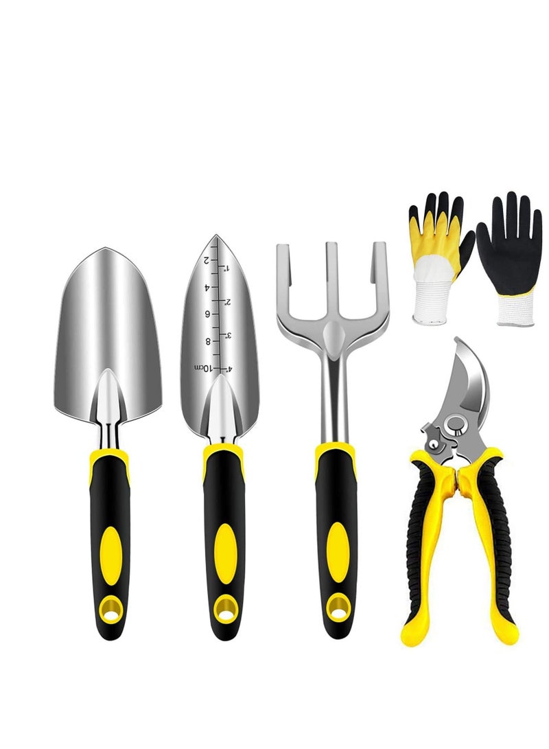 5 Piece Garden Tools Set-Gardening Tools Pruning Shears Garden Gloves Succulent Tools Set Heavy Duty Gardening Tools Aluminum with Soft Rubberized Non-Slip Handle Tools