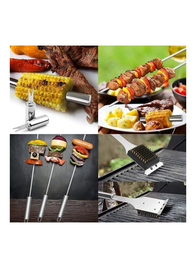 Portable Barbeque Tools Set Silver/Black