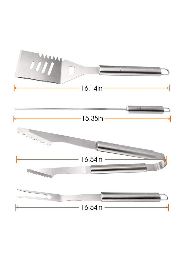 BBQ Portable Stainless Steel Outdoor Indoor Grilling Utensil for Camping with Aluminium Case Set of 19