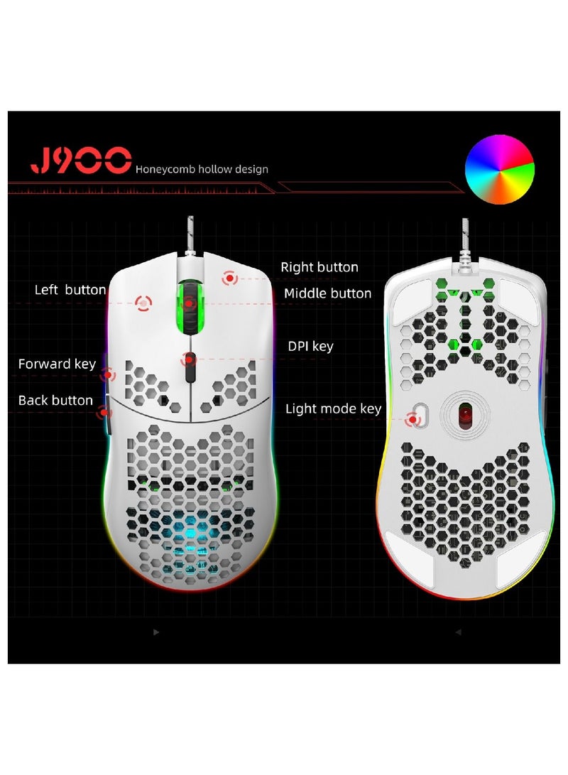J900 Rgb Wired Gaming Mouse Suitable For Windows Pc Game Consoles White