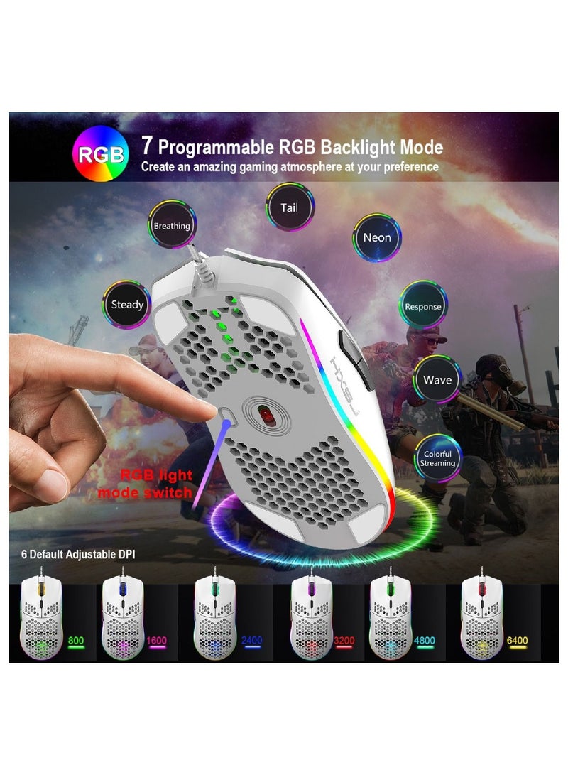 J900 Rgb Wired Gaming Mouse Suitable For Windows Pc Game Consoles White