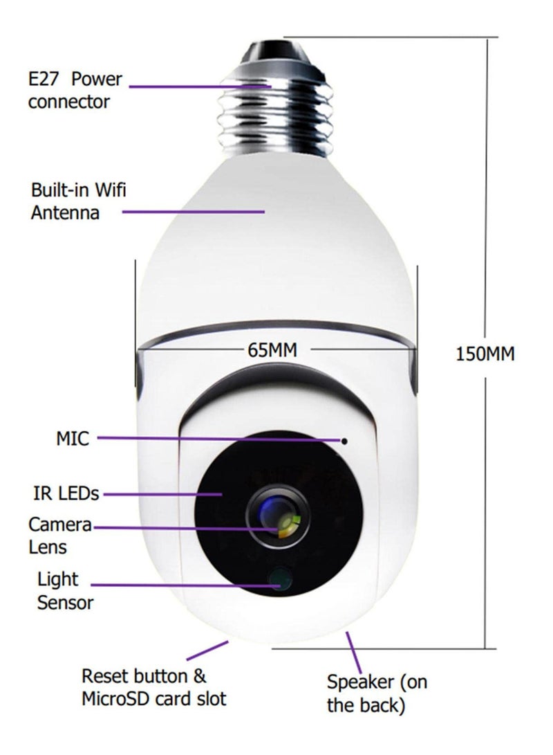 Smart Bulb WiFi Camera: Home Surveillance IP Camera with Night Vision and Alarm