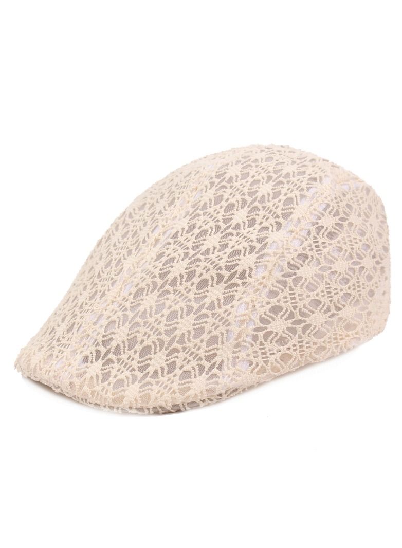 Women's Silk Mesh Cap Lace Beret Beige