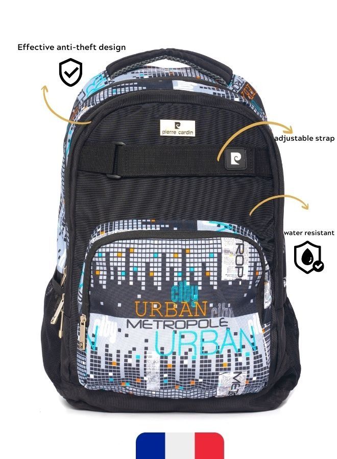 2pcs Set Kids School Backpack with Pencil Case(36x49x20CM) Black Urban City Design