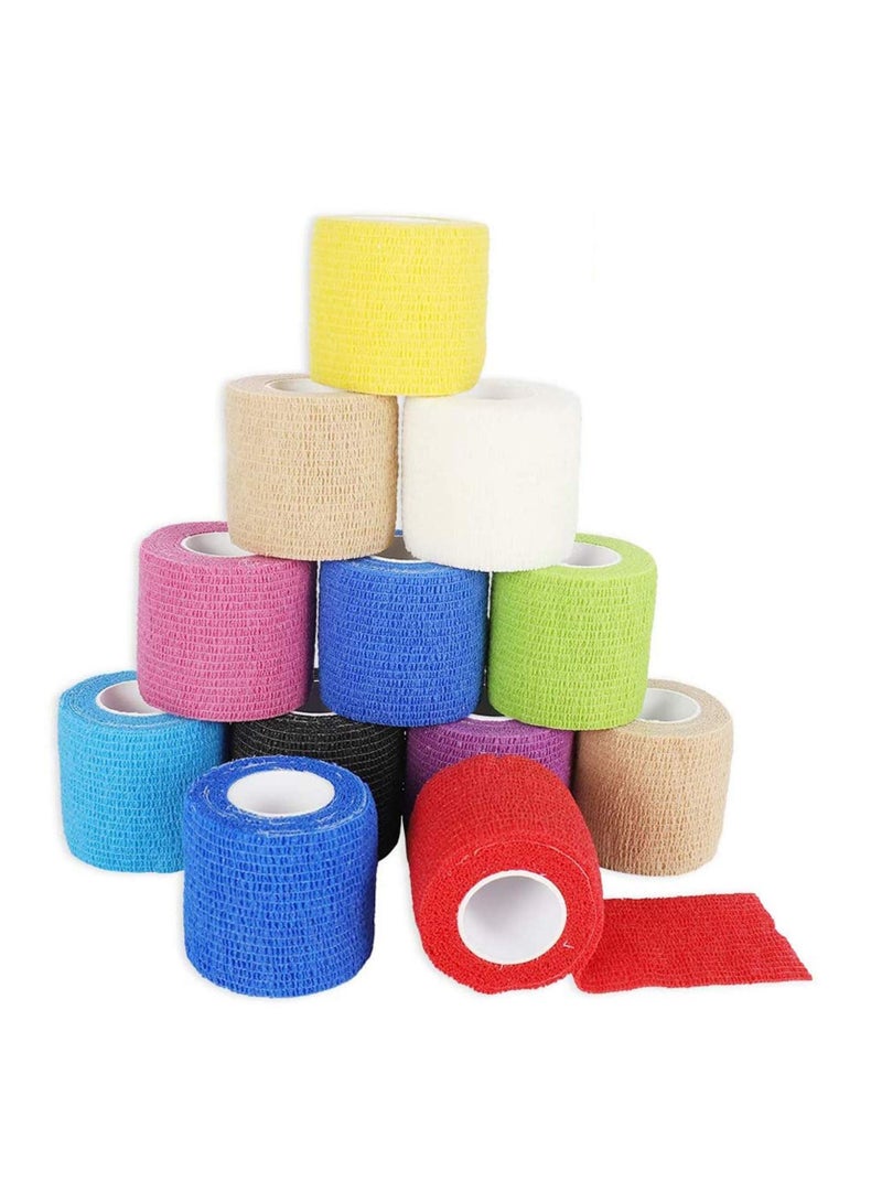 Cohesive Bandages 12 Rolls Self-Adherent Non Woven Bandage Wrap Pet Vet Elastic Sports Water Repellent Breathable for Wrist Ankle Strains Sprains Swelling