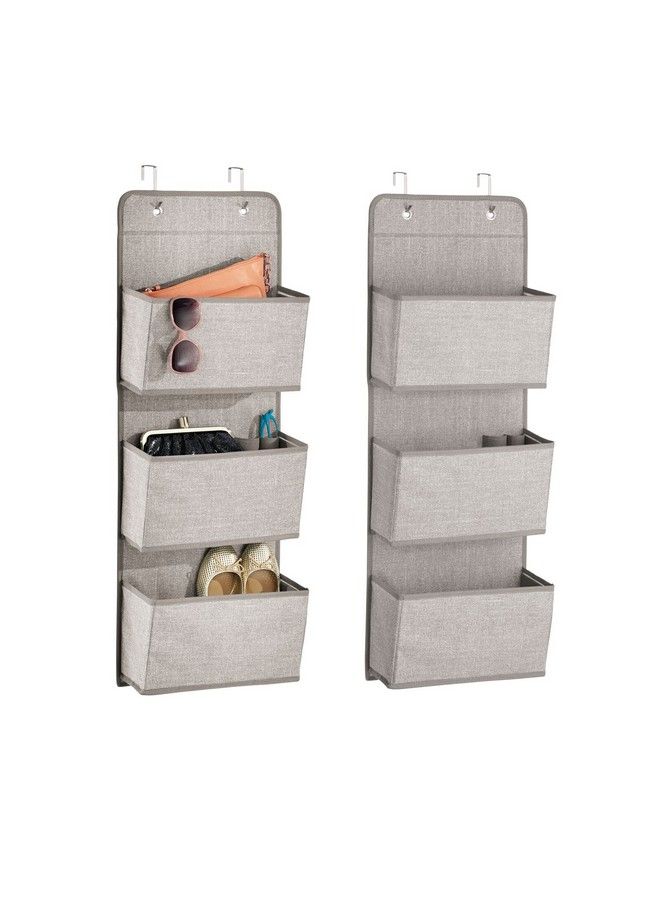 Fabric Hanging Organizers Over The Door Storage In Bedroom/Hallway Closets 3 Pocket Organizer Caddy Hooks For Clothing Accessories Lido Collection Textured Print 2 Pack Linen/Tan