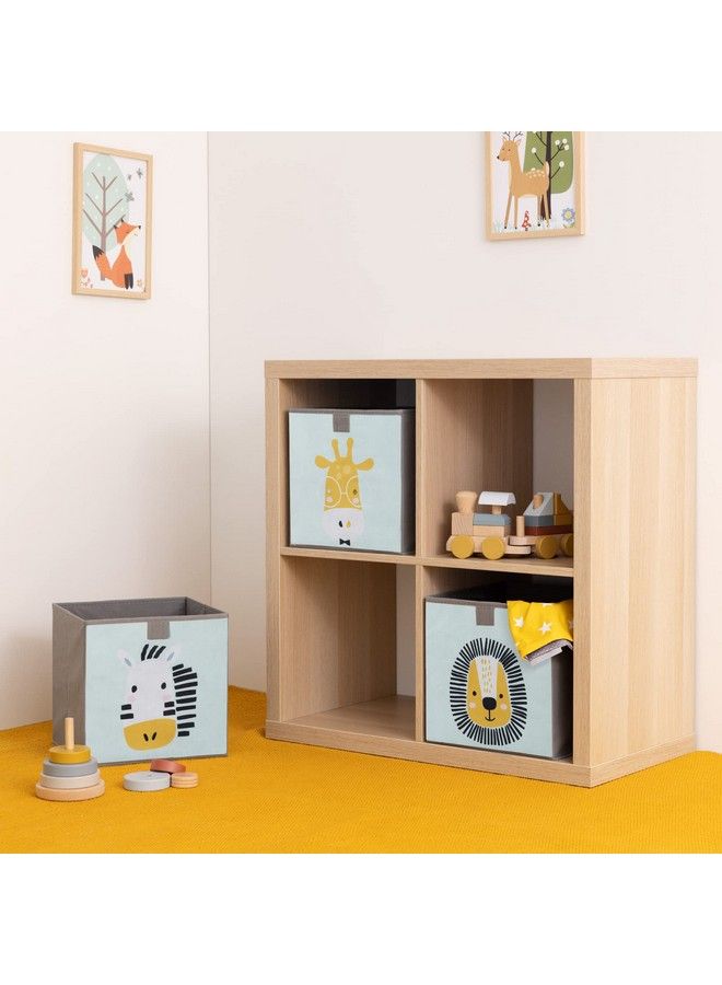 Kids Storage Cubes (Set Of 3) Storage Boxes 11X11X11 With Animal Designs Children Cube Bins Fabric Organizer Bin Mint Green