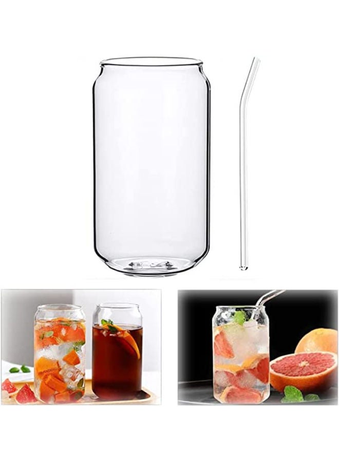 500ml Drinking Glasses with Glasses Straw Clear Glass Cups Iced Tea Glasses Classic Can Iced Coffee Cup for Juice Soda Iced Drinks Any Drink Occasion 1 Pcs