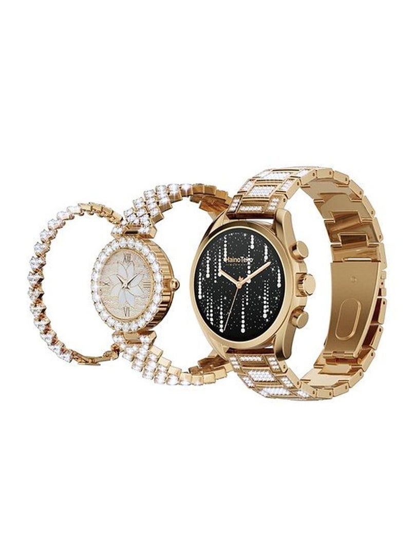 Haino Teko RW 17 Two Round watches Gold Edition with bangles combo for Women's and Girls