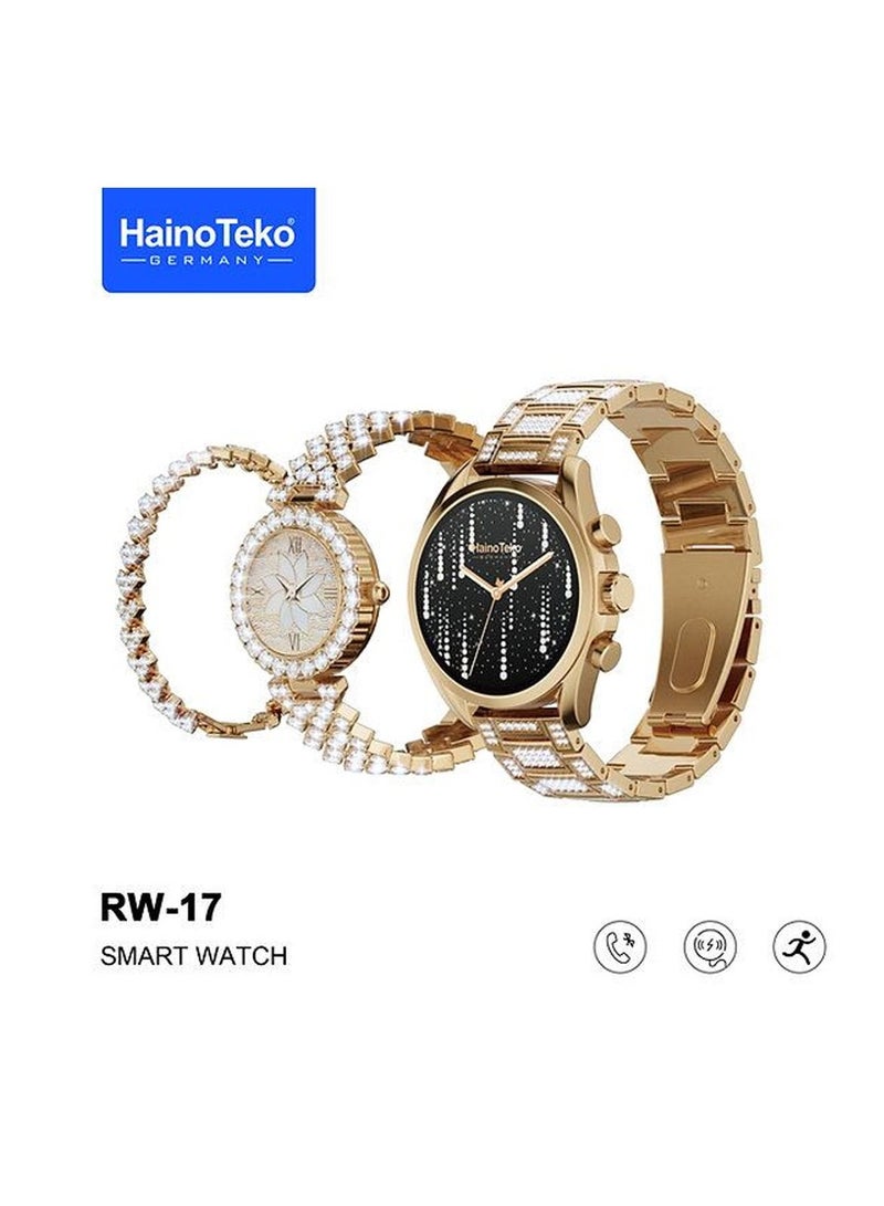 Haino Teko RW 17 Two Round watches Gold Edition with bangles combo for Women's and Girls