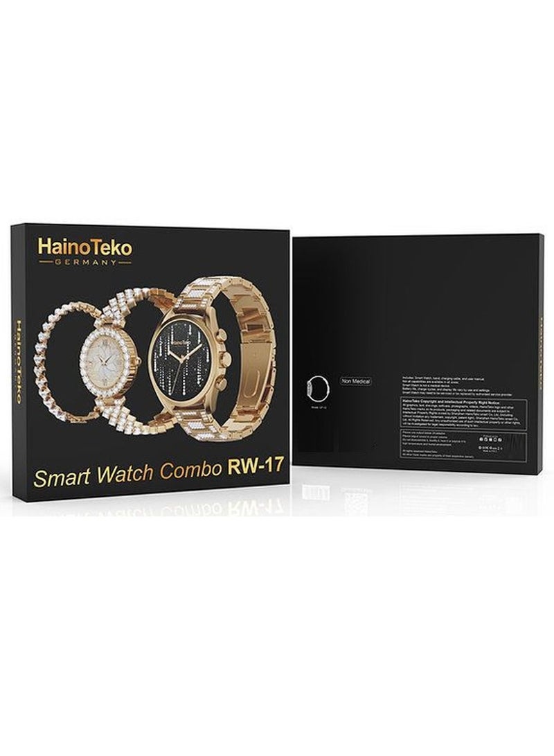 Haino Teko RW 17 Two Round watches Gold Edition with bangles combo for Women's and Girls