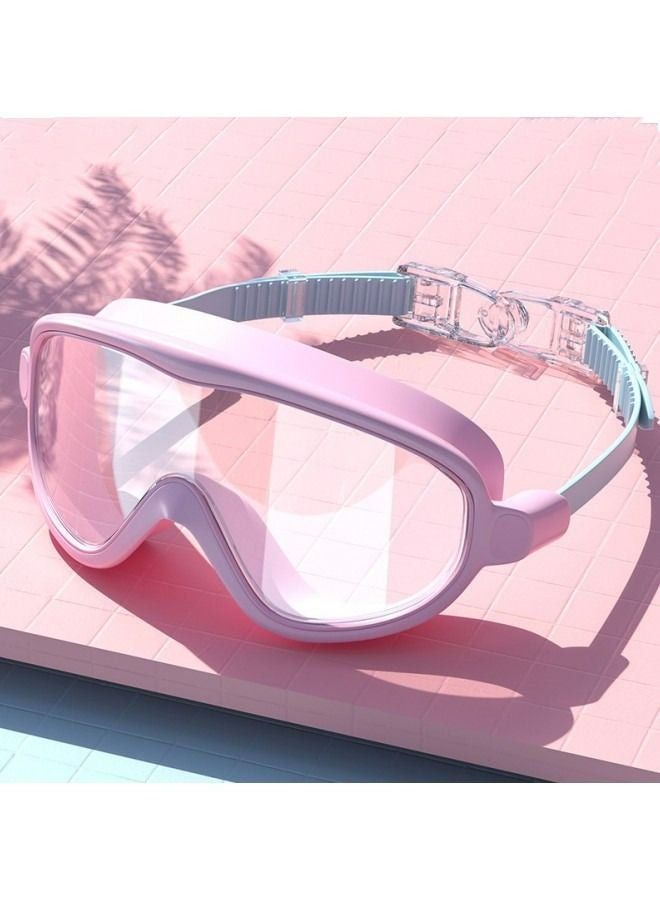 Pink children's swimming goggles Girls large frame anti-fog diving goggles Transparent HD swimming goggles can be freely adjusted with soft mirror band