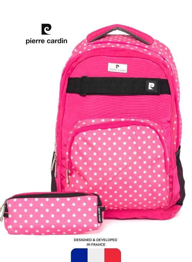 2pcs Set Kids School Backpack with Pencil Case- Polka Pink Design Dimensions: 49x36x20cm