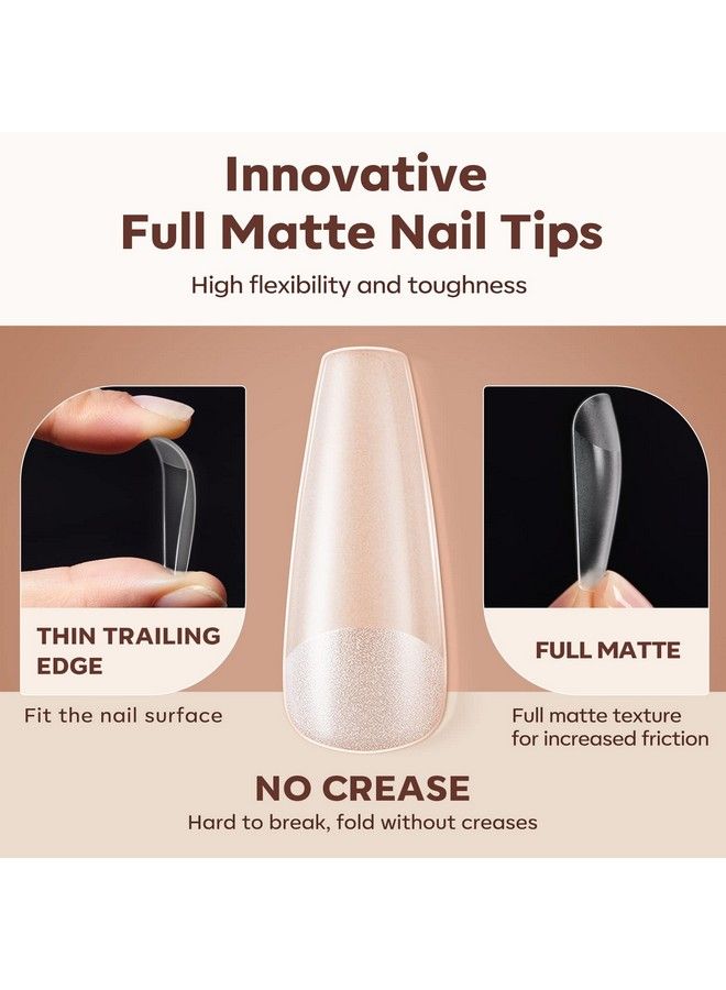 Gel Nail Tips Long Coffin Nail Tips Full Cover Fake Nails More Friction Matte Nail Tips For Acrylic Nails Professional For Dip Powder Nails/Poly Nail Extension Gel Nails Art Design 10 Sizes With Box