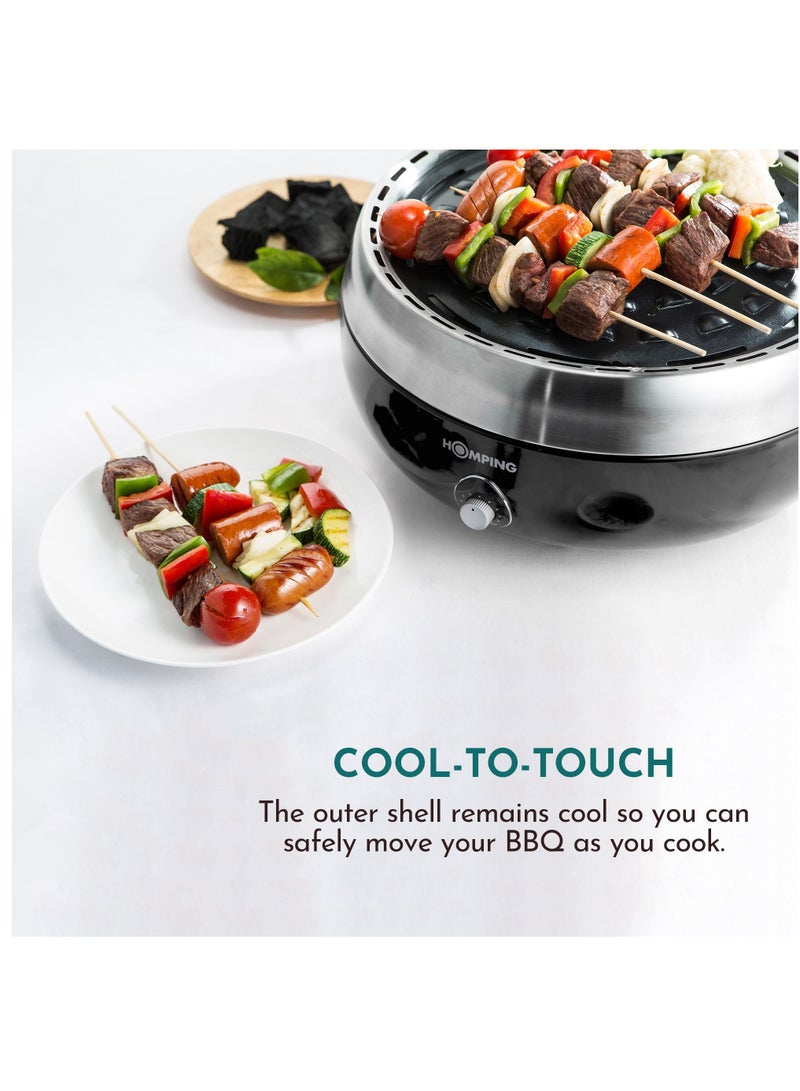 Smokeless Tabletop Non-stick Charcoal BBQ Grill, Multi Power Fan Controlled Air Flow, Revolutionary Barbecue