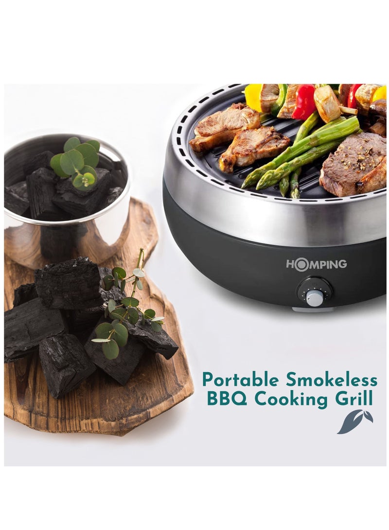 Smokeless Tabletop Non-stick Charcoal BBQ Grill, Multi Power Fan Controlled Air Flow, Revolutionary Barbecue