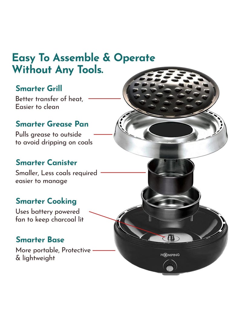 Smokeless Tabletop Non-stick Charcoal BBQ Grill, Multi Power Fan Controlled Air Flow, Revolutionary Barbecue