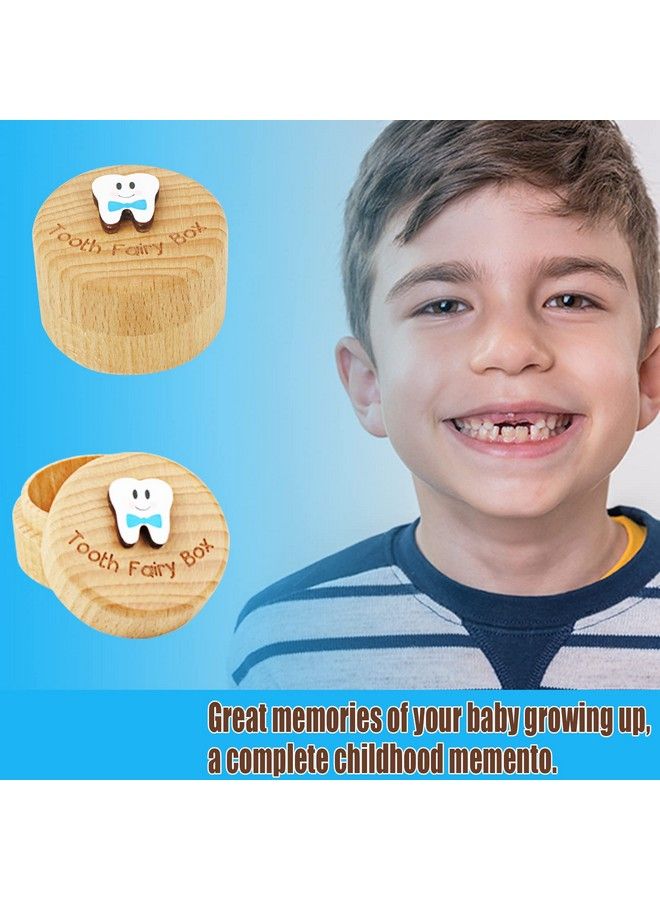 Tooth Fairy Box For Girls And Boys Wooden Cute Tooth Box With 3D Tooth Lost Teeth Storage For Kids Dropped Tooth Keepsake Box Gift (Blue)