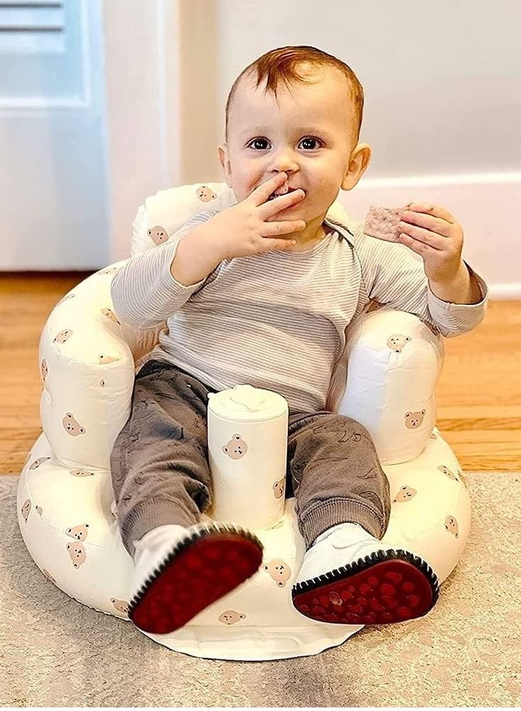 COOLBABY Baby Inflatable Seat for Babies 3-36 Months, Built in Air Pump Infant Back Support Sofa, Infant Support Seat Toddler Chair for Sitting Up, Baby Shower Chair (Bear Head)