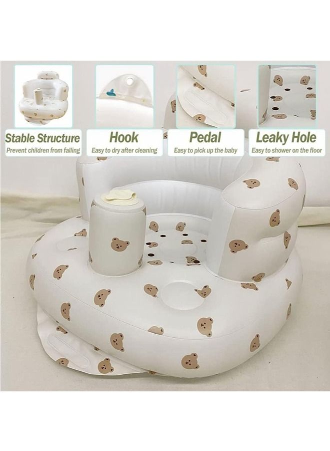 COOLBABY Baby Inflatable Seat for Babies 3-36 Months, Built in Air Pump Infant Back Support Sofa, Infant Support Seat Toddler Chair for Sitting Up, Baby Shower Chair (Bear Head)