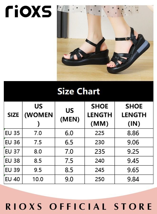 Women's Summer Fashion Wedge Sandals Non-Slip Platform Thick Soft Sole Sandals Open Round Toe Ankle Strap Sandals