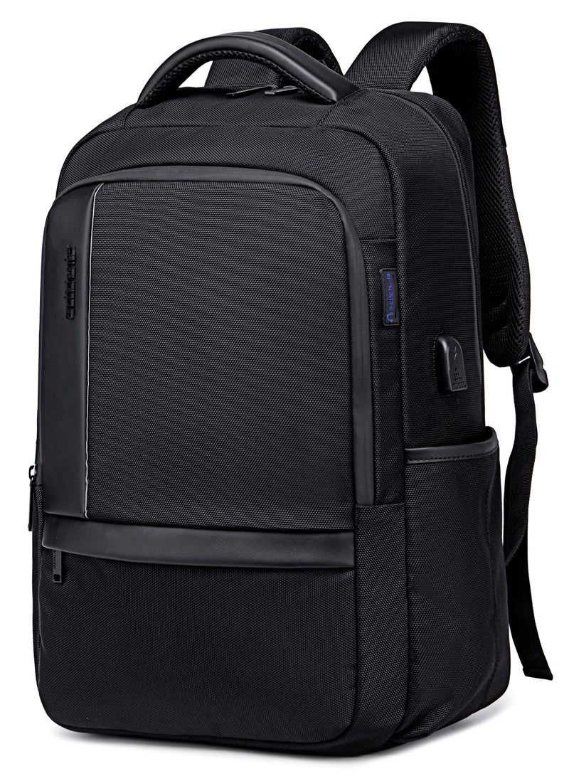 Casual Travel Backpack Water Resistant Unisex School College Bag with Built in USB Port and Laptop Compartment for Men and Women B00120C Black