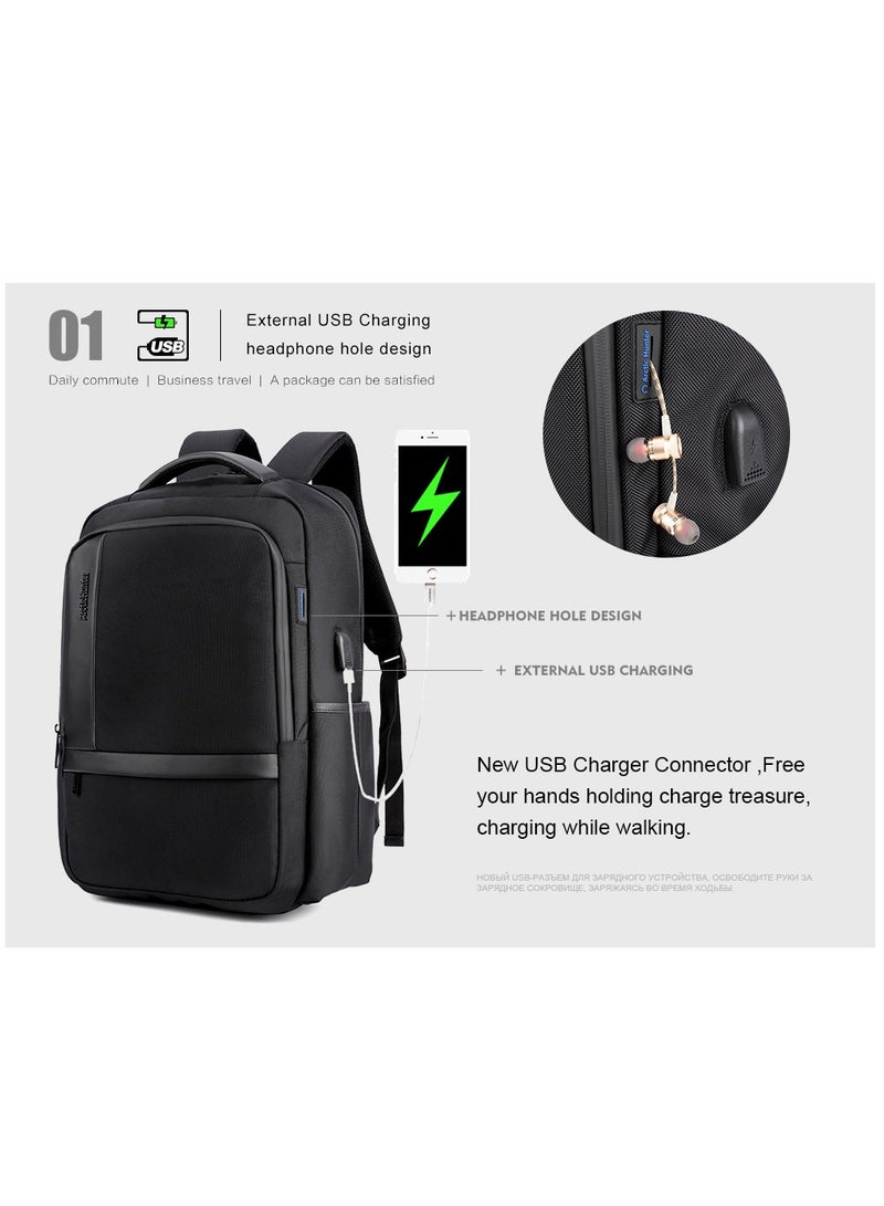 Casual Travel Backpack Water Resistant Unisex School College Bag with Built in USB Port and Laptop Compartment for Men and Women B00120C Black