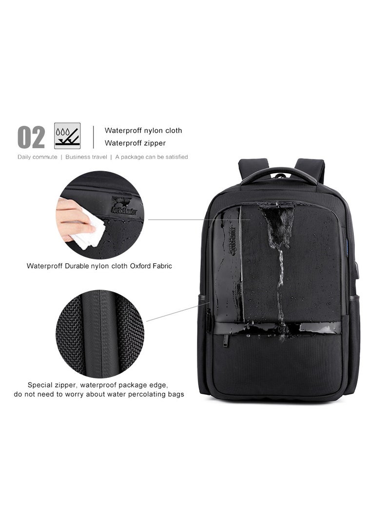 Casual Travel Backpack Water Resistant Unisex School College Bag with Built in USB Port and Laptop Compartment for Men and Women B00120C Black