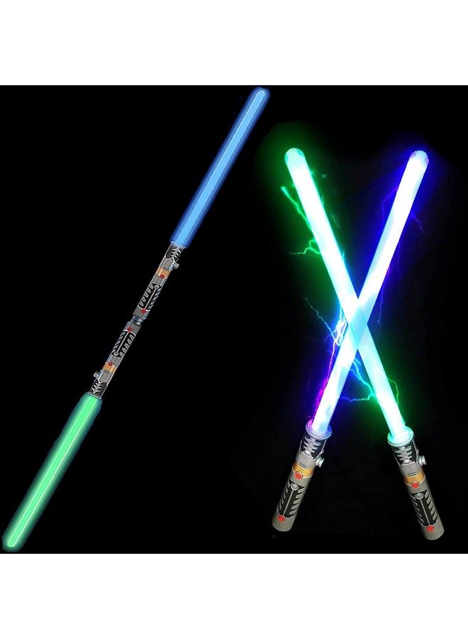 2In1 Led Light Up Sabers Dual Bladed Toy Saber Swords Set For Kids With Fx Power Up And Motion Sensitive Sound Effects For Cosplay (Blue/Green)