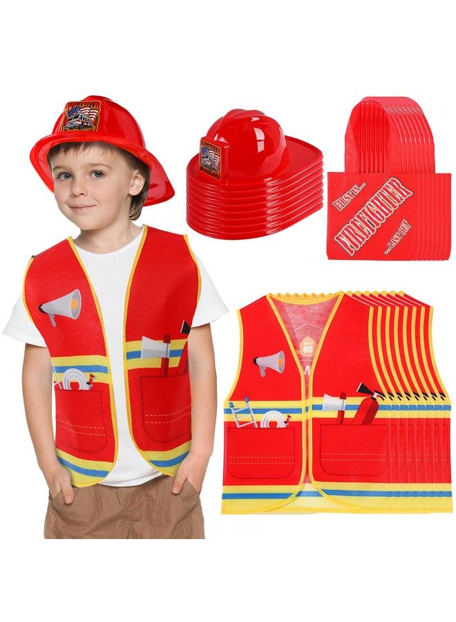24 Pieces Firefighter Costume Set Including Firefighter Hats Vests And Tote Bags Fireman Themed Party Supplies Costume For Kids Boys And Girls Birthday Halloween Dress Party Supplies