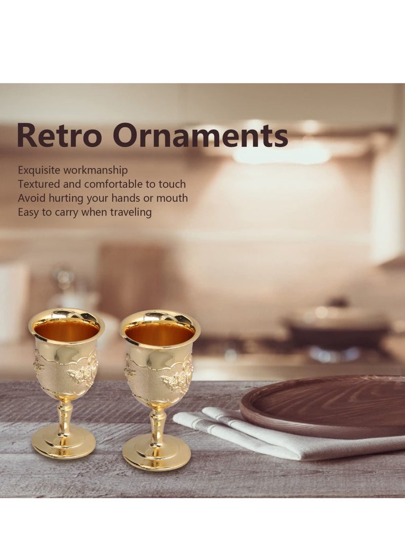 Vintage Metal Goblet,  Retro High Grade Golden Cup, Fancy Gold Engraving Drinking Cup, Medieval Retro Ornaments for Kitchen Home Party Wedding Decoration Decor 2PCS