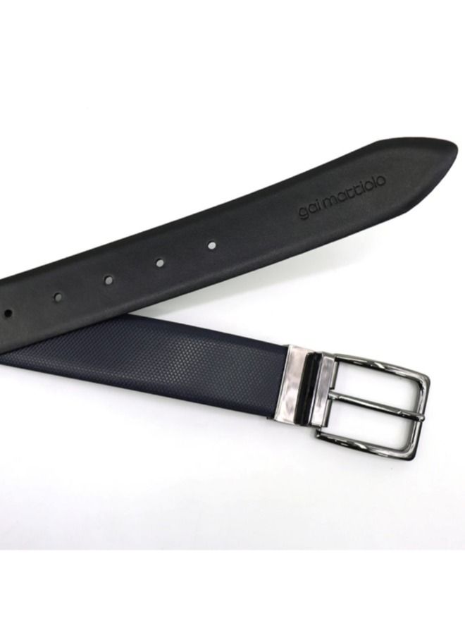 Gai Mattiolo Men’s Reversible Leather Belt – Double-Face Black/Blue – 35mm Wide Italian Calf Leather Belt