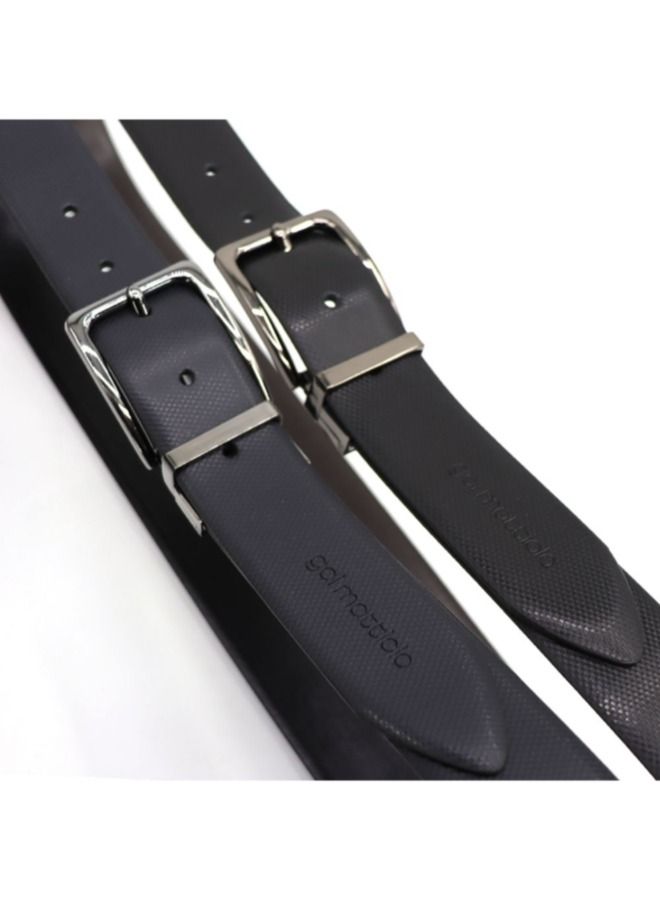 Gai Mattiolo Men’s Reversible Leather Belt – Double-Face Black/Blue – 35mm Wide Italian Calf Leather Belt