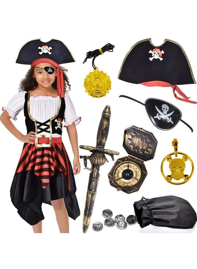 Kids Pirate Costume Girls Halloween Dress Up Cosplay Role Play Set With Hat Toy Accessories