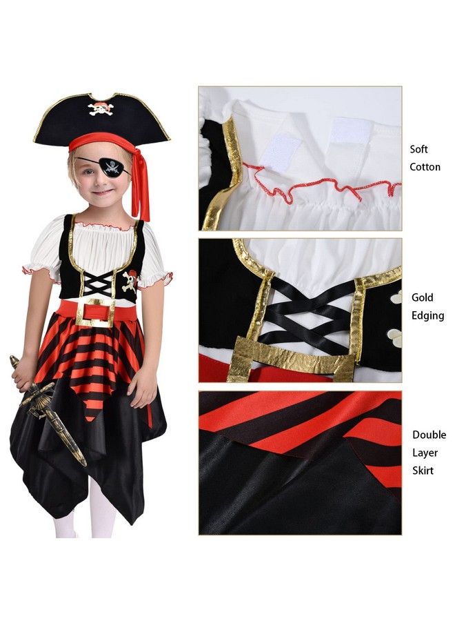 Kids Pirate Costume Girls Halloween Dress Up Cosplay Role Play Set With Hat Toy Accessories