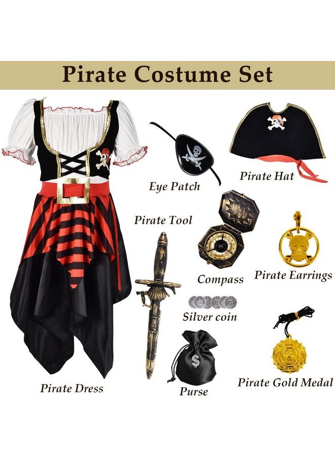 Kids Pirate Costume Girls Halloween Dress Up Cosplay Role Play Set With Hat Toy Accessories