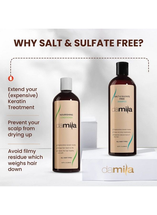 Salt & Sulfate Free Shampoo & Conditioner For Keratin And Color Treated Hair Professional Keratin Value Pack For Damaged Frizzy Curly Dry & Thin Hair Shampoo Sin Sal 16.9 Fl Oz