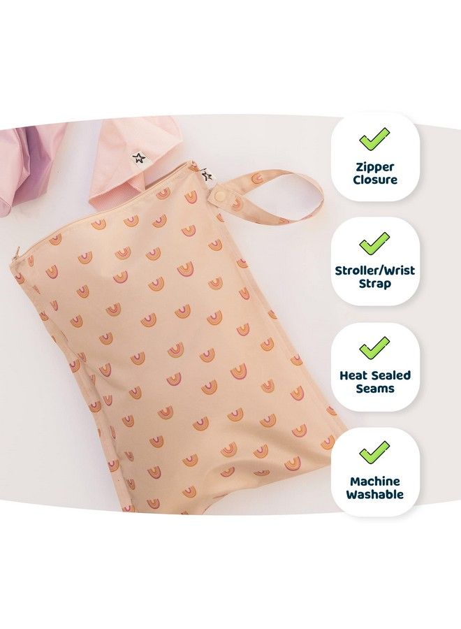 Messproof Wet Bags 2 Pack Waterproof And Washable Bag For Travel Storage Stroller Daycare Baby Diapers Yoga Beach Pool Wet Toddler Swimsuits (Boho Rainbow)