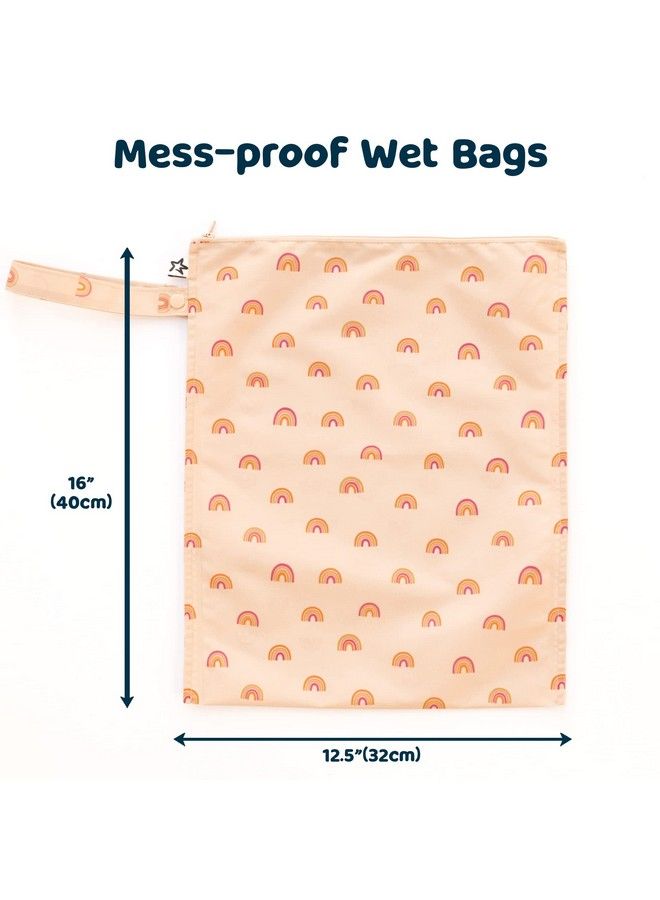 Messproof Wet Bags 2 Pack Waterproof And Washable Bag For Travel Storage Stroller Daycare Baby Diapers Yoga Beach Pool Wet Toddler Swimsuits (Boho Rainbow)