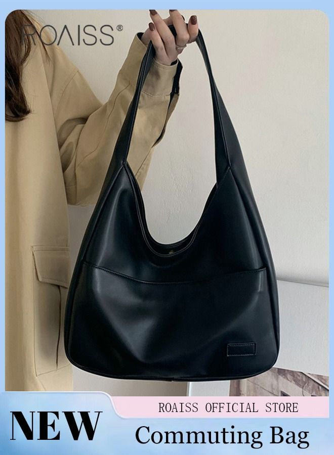Women's Large Capacity Commuter Bag Tote Bag Simple Solid Color PU Material