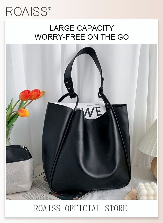 Women's Large-Capacity Bag All-Match Commuter Shoulder Bag Student Tote Bag Retro Texture
