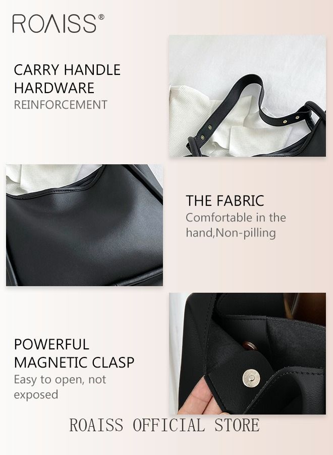 Women's Large-Capacity Bag All-Match Commuter Shoulder Bag Student Tote Bag Retro Texture