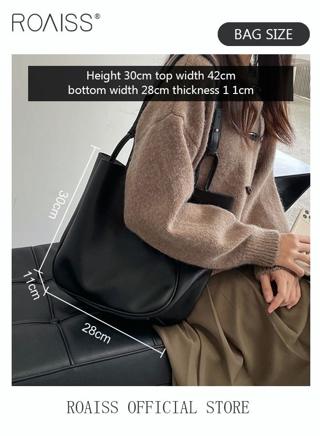 Women's Large-Capacity Bag All-Match Commuter Shoulder Bag Student Tote Bag Retro Texture