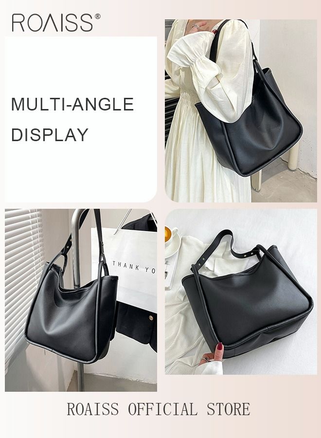 Women's Large-Capacity Bag All-Match Commuter Shoulder Bag Student Tote Bag Retro Texture