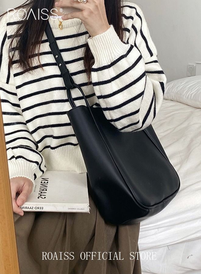 Women's Large-Capacity Bag All-Match Commuter Shoulder Bag Student Tote Bag Retro Texture