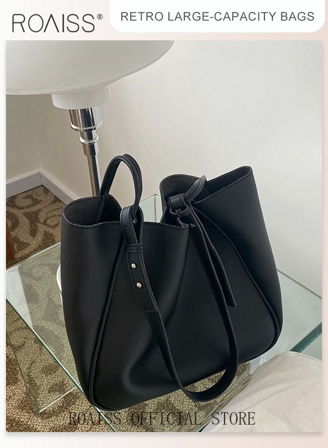 Women's Large-Capacity Bag All-Match Commuter Shoulder Bag Student Tote Bag Retro Texture