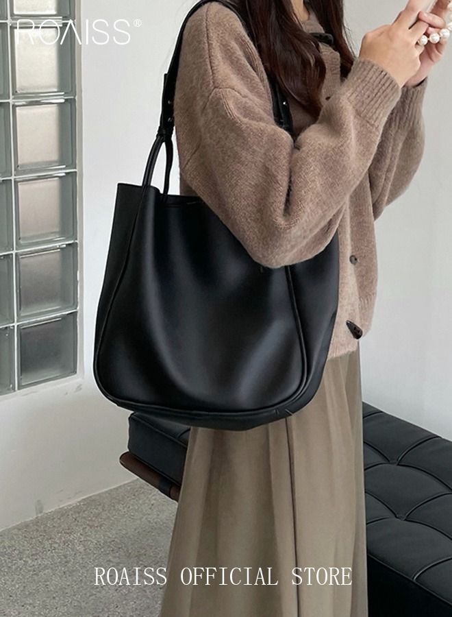 Women's Large-Capacity Bag All-Match Commuter Shoulder Bag Student Tote Bag Retro Texture